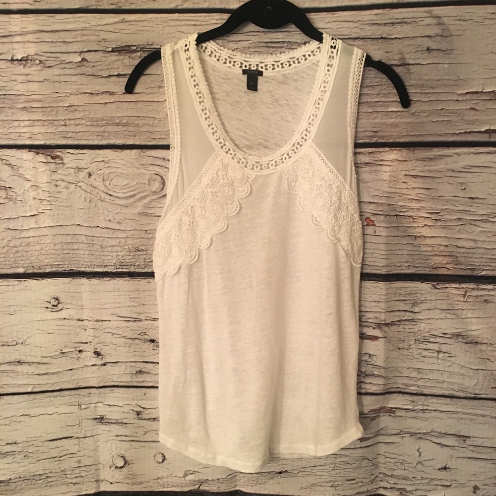 J. Crew Crochet-Accent Tank. White. Small.